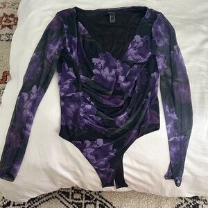 Forever 21 Black and Purple Floral Bodysuit